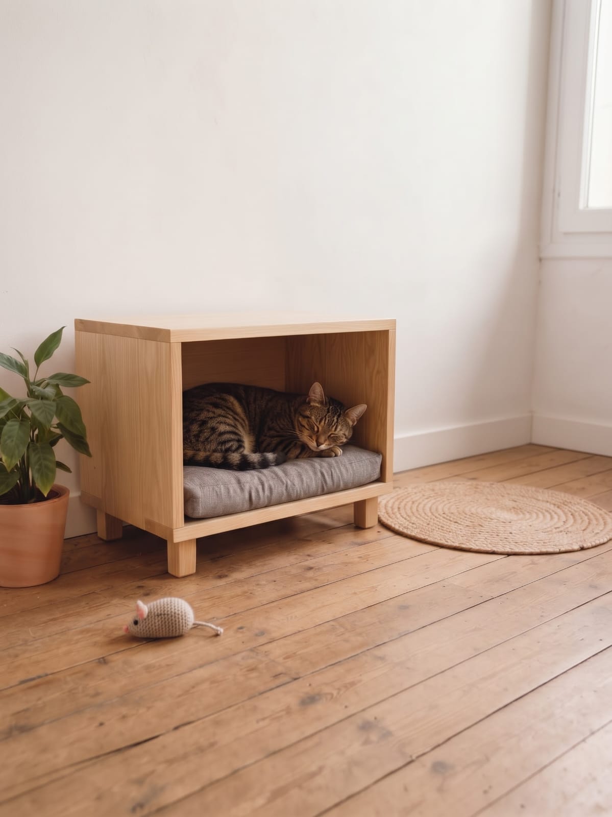Casota / Nicho de Interior Elevado para Gatos em Madeira com Almofada - YUCCA